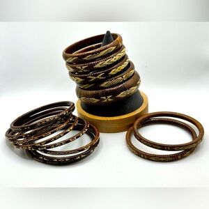 Set of assorted width woven fiber bracelets - brown and cream